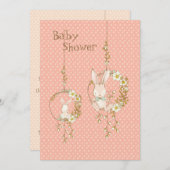 Pink Bunny Animal Floral Baby Dusche Einladung (Vorne/Hinten)