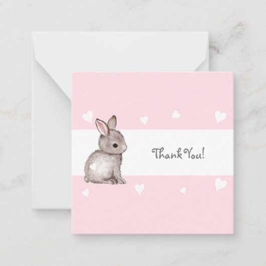Pink Bunny Baby Dusche Danke Notecard Mitteilungskarte (Vorderseite)