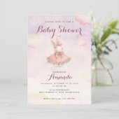 Pink Bunny Baby Dusche Einladung (Stehend Vorderseite)