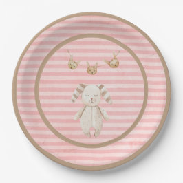 Pink Bunny Baby Girl Pastellstreifen Pappteller