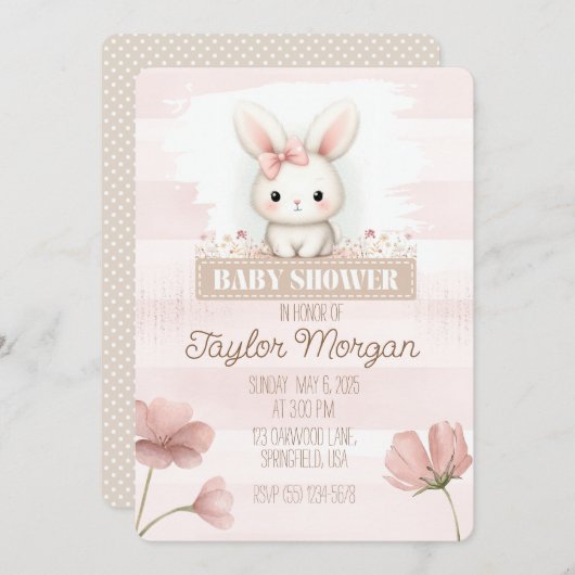 Pink Bunny Baby Shower Invitation Einladung (Vorne/Hinten)