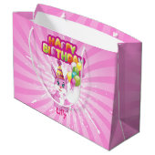 Pink Bunny Birthday Cartoon Große Geschenktüte (Rückseite Schrägansicht)