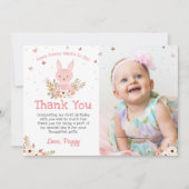 Pink Bunny Butterfly Geburtstag Foto Danke Karte (Vorderseite)