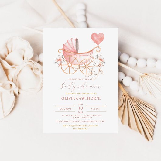 Pink Bunny | Cradle Girl Baby Shooting Party Einladung