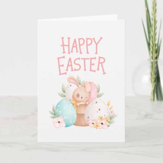 Pink Bunny Easter Holiday Card Dankeskarte (Vorderseite)