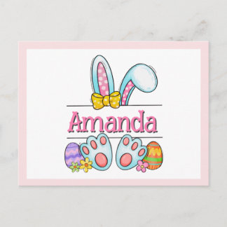 Pink Bunny Easter Postcard Postkarte