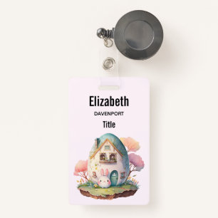 Pink Bunny & Egg Shaped House Kawaii Style Ausweis