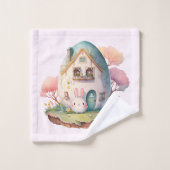 Pink Bunny & Egg Shaped House Kawaii Style Badhandtuch Set (Waschlappen)