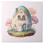 Pink Bunny & Egg Shaped House Kawaii Style Fliese (Vorderseite)