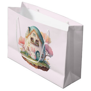 Pink Bunny & Egg Shaped House Kawaii Style Große Geschenktüte