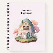Pink Bunny & Egg Shaped House Kawaii Style Notizblock (Vorderseite)