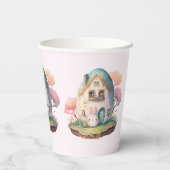 Pink Bunny & Egg Shaped House Kawaii Style Pappbecher (Rückseite)