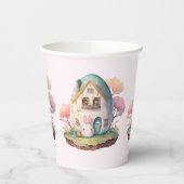 Pink Bunny & Egg Shaped House Kawaii Style Pappbecher (Links)