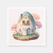 Pink Bunny & Egg Shaped House Kawaii Style Serviette (Vorderseite)