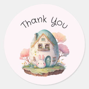 Pink Bunny & Egg Shaped House Kawaii Vielen Dank Runder Aufkleber