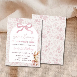 Pink Bunny First Birthday Invitation Girl Party Einladung