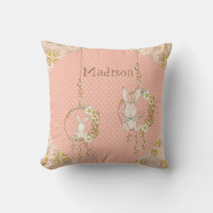 Pink Bunny Floral Baby Girl Personalisiertes Kinde Kissen