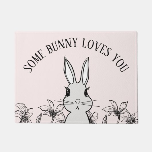 Pink Bunny Flour Frühling Fußmatte (Vorderseite)