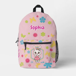 Pink Bunny Flowers Name Spring Girls Design Bedruckter Rucksack