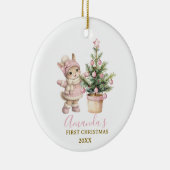Pink Bunny Girl Rabbit First Christmas Keepsake Keramik Ornament (Rechts)