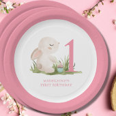 Pink Bunny Girl's 1. Geburtstag Pappteller