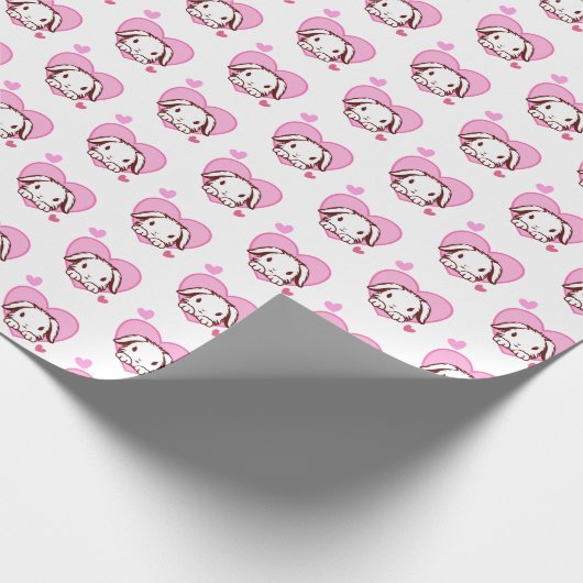 Pink Bunny Heart Pattern Valentine's Geschenk Geschenkpapier (Ecke)