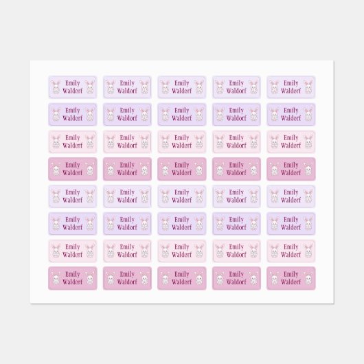 Pink Bunny  Kids' Name Clothing School Labels Etiketten (Blatt)
