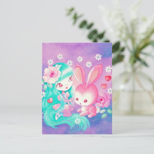 Pink Bunny Liebe Postkarte (Stehend Vorderseite)