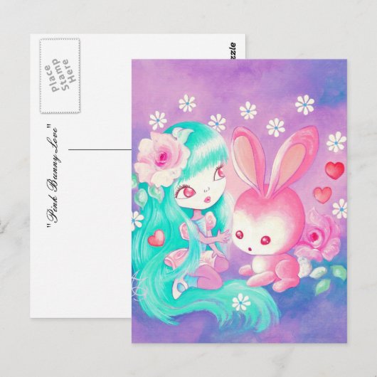 Pink Bunny Liebe Postkarte (Vorne/Hinten)