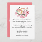 Pink Bunny Magnolia Kinderdusche Einladung (Vorne/Hinten)