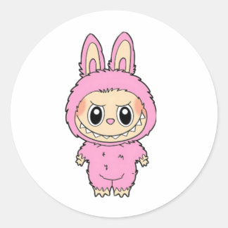 Pink Bunny Mischief Runder Aufkleber