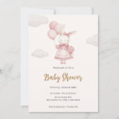 Pink Bunny mit Balloons Baby Dusche Einladung (Vorderseite)