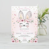 Pink Bunny Oars Blume Crown Oster Geburtstag Einladung (Stehend Vorderseite)