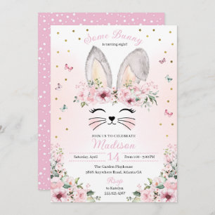 Pink Bunny Oars Blume Crown Oster Geburtstag Einladung