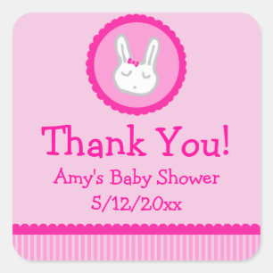 Pink Bunny Personalisiert Baby Shower Fevor Tags Quadratischer Aufkleber