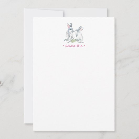 Pink Bunny Personalisiert Stationery Mitteilungskarte (Vorderseite)