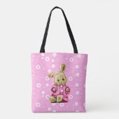 Pink Bunny Personalisiert White Polka Dot Tote Tas Tasche (Rückseite)