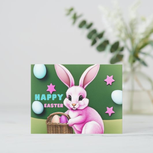 Pink Bunny Postkarte (Stehend Vorderseite)