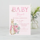 Pink Bunny Rabbit Babydusche Einladung (Stehend Vorderseite)