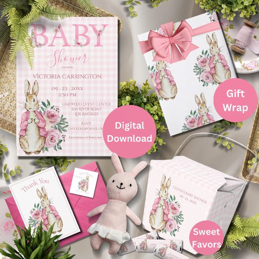 Pink Bunny Rabbit Babydusche Einladung