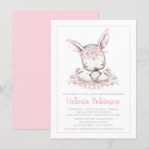Pink Bunny Rabbit Babydusche Einladung