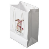 Pink Bunny Rabbit Christmas  Mittlere Geschenktüte (Vorderseite Schrägansicht)