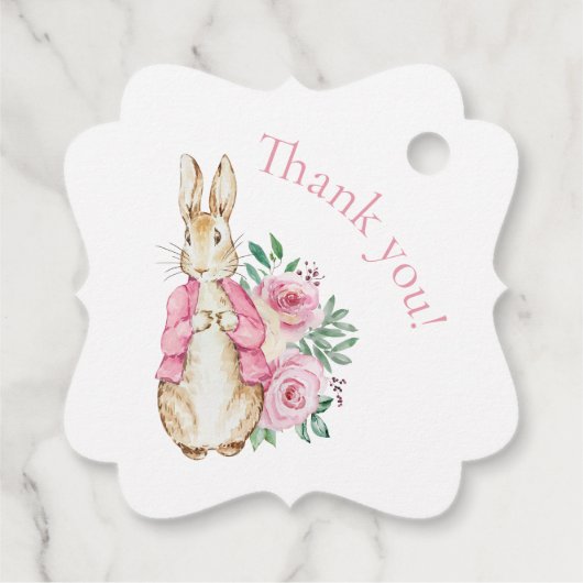 Pink Bunny Rabbit Floral Baby Dusche Geschenkanhänger (Rückseite)