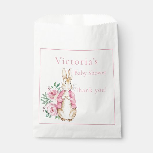Pink Bunny Rabbit Floral Baby Dusche Geschenktütchen (Vorderseite)