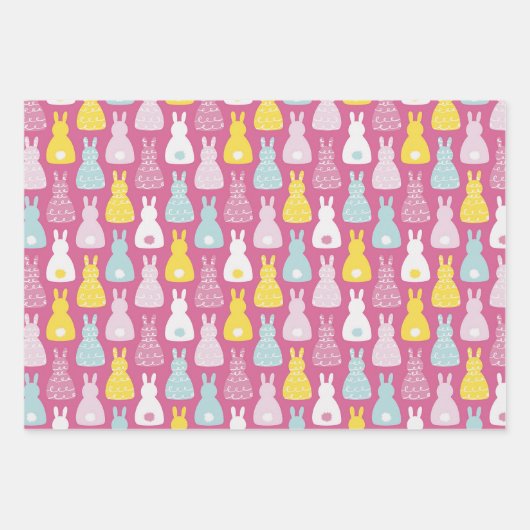 Pink Bunny Rabbit Muster Geschenkpapier Set (Vorderseite)