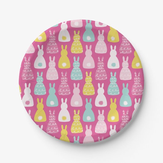 Pink Bunny Rabbit niedliches Kindermuster Pappteller (Vorderseite)