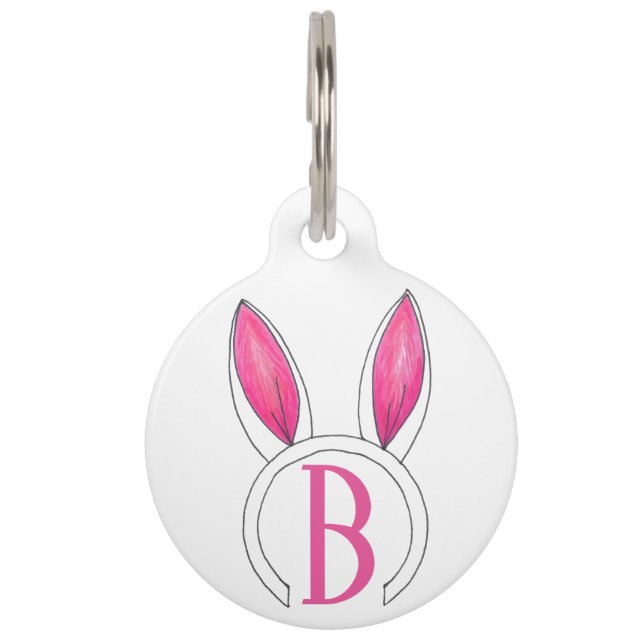 Pink Bunny Rabbit Oars Monogram B Initial Oster Haustiermarke (Vorderseite)