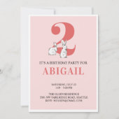 Pink Bunny Second Birthday Einladung (Vorderseite)