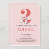 Pink Bunny Second Birthday Einladung (Vorne/Hinten)