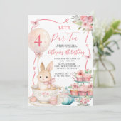 Pink Bunny Tea Party Birthday Let’s Par Tea Einladung (Stehend Vorderseite)
